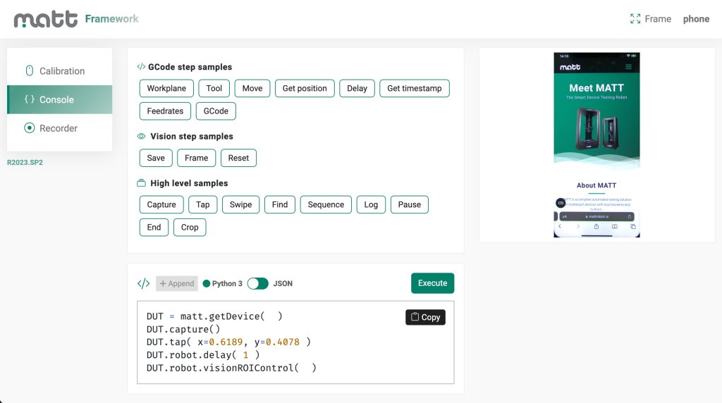 Image showing MATT Framework console after the updates have been implemented.