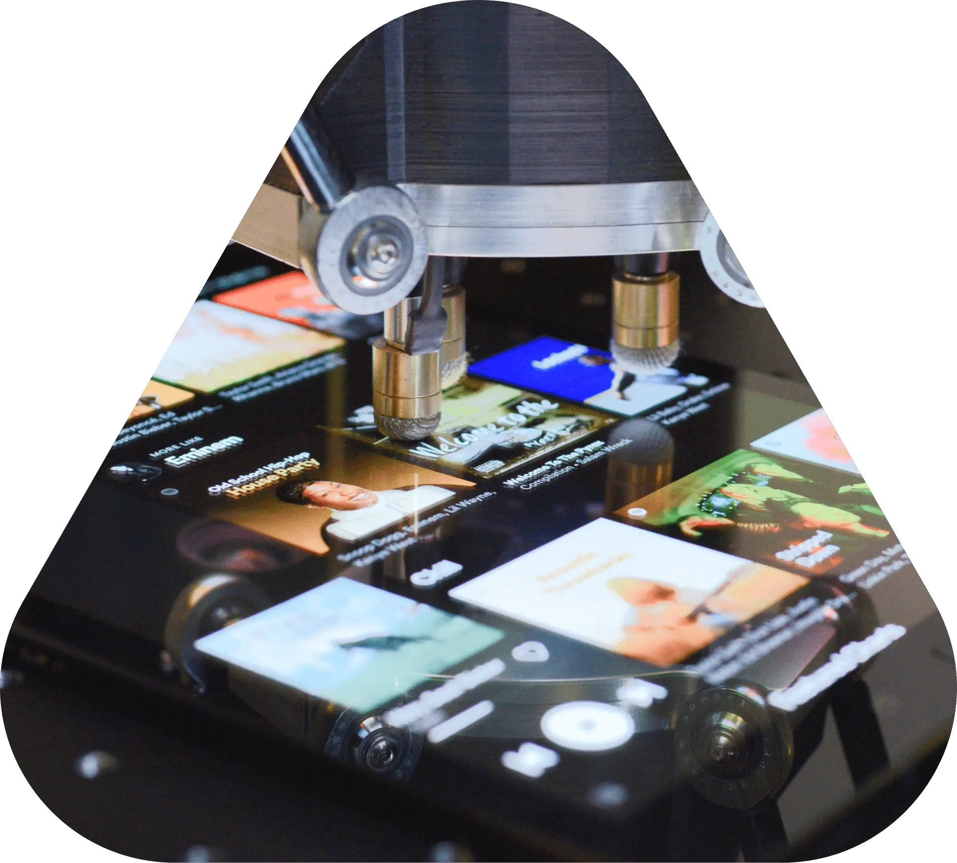 A photo of MATT Robot with multiple touchscreen probes interacting with touch device MATT multitouch device testing touch interactivity